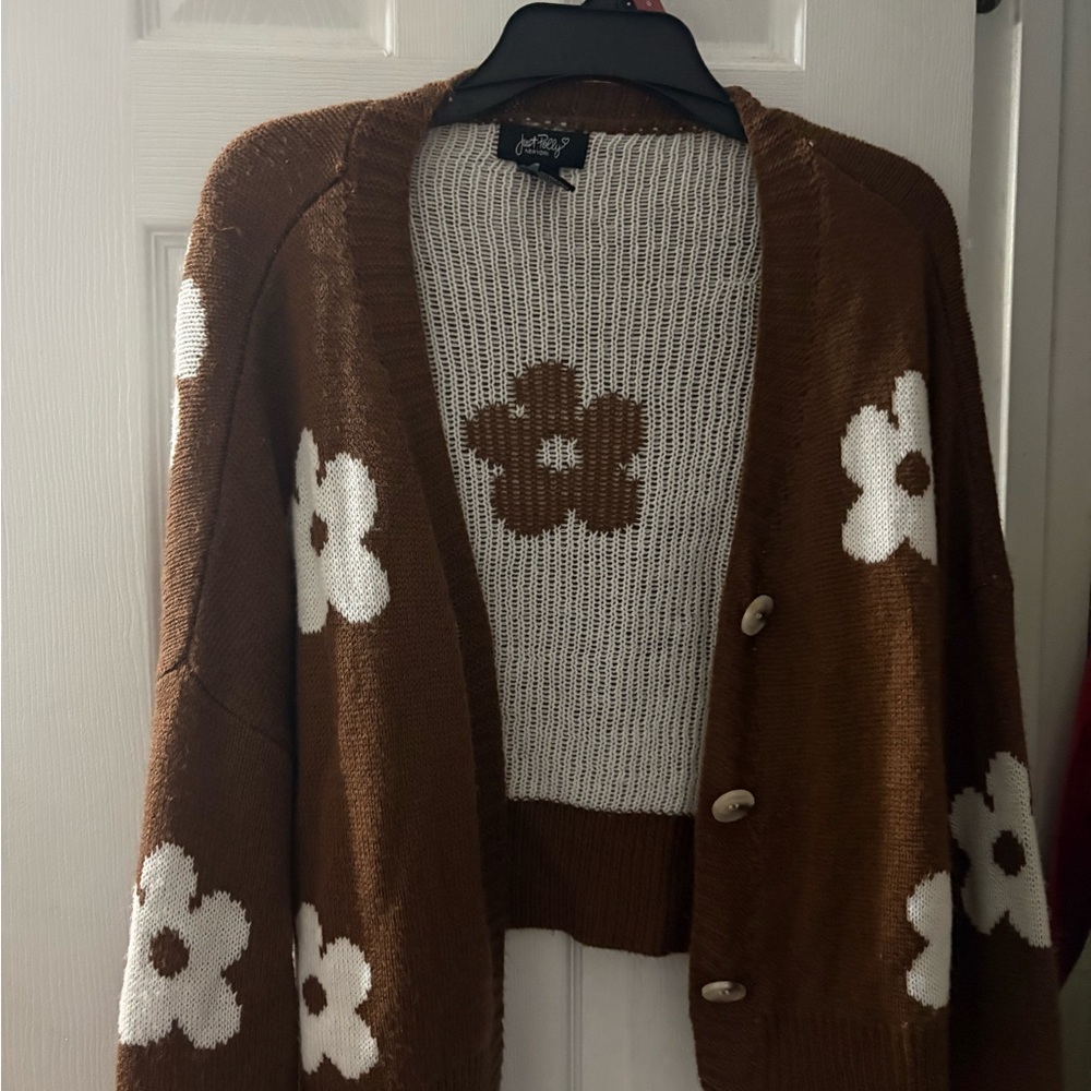 Chic Brown Floral Cardigan Sweater